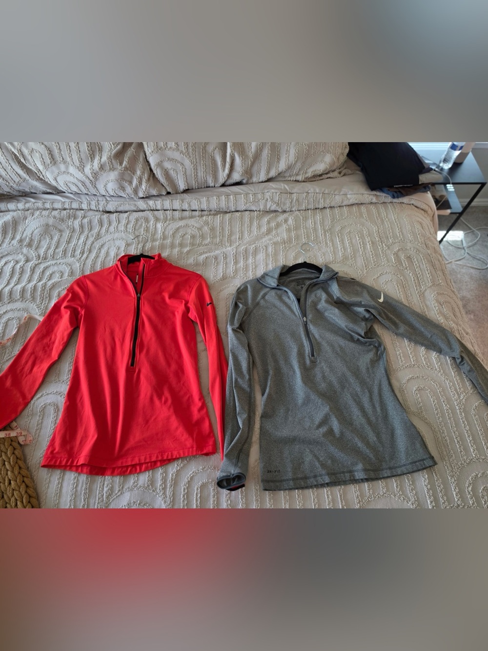 2 woman Nike Red and Gray Half-Zip Athletic Tops